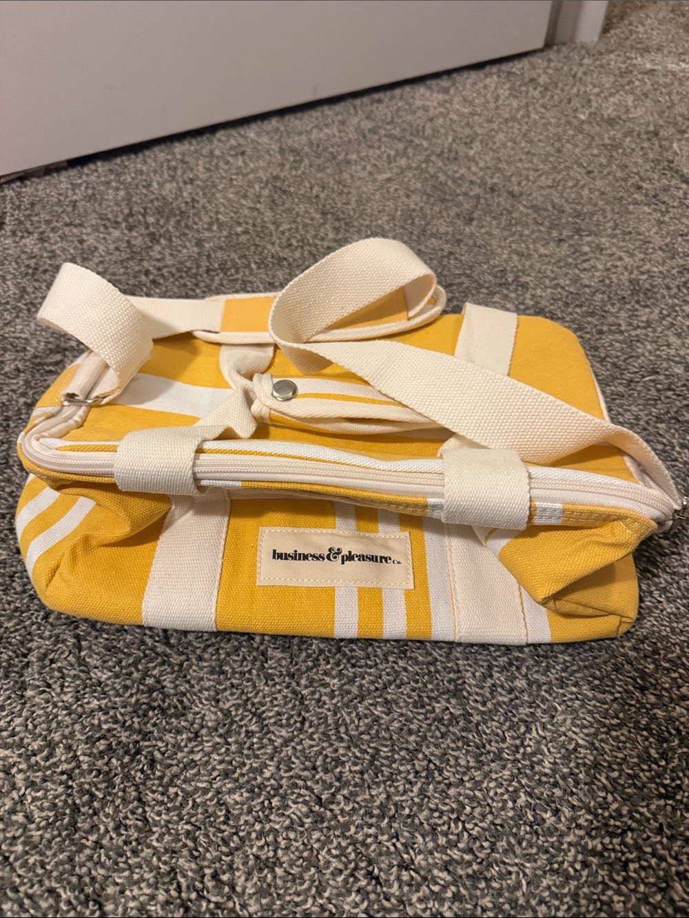 business & pleasure Yellow Stripe Canvas lunch tote